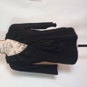Jones New York Black 3/4 Sleeve Ruffled Blouse Size M